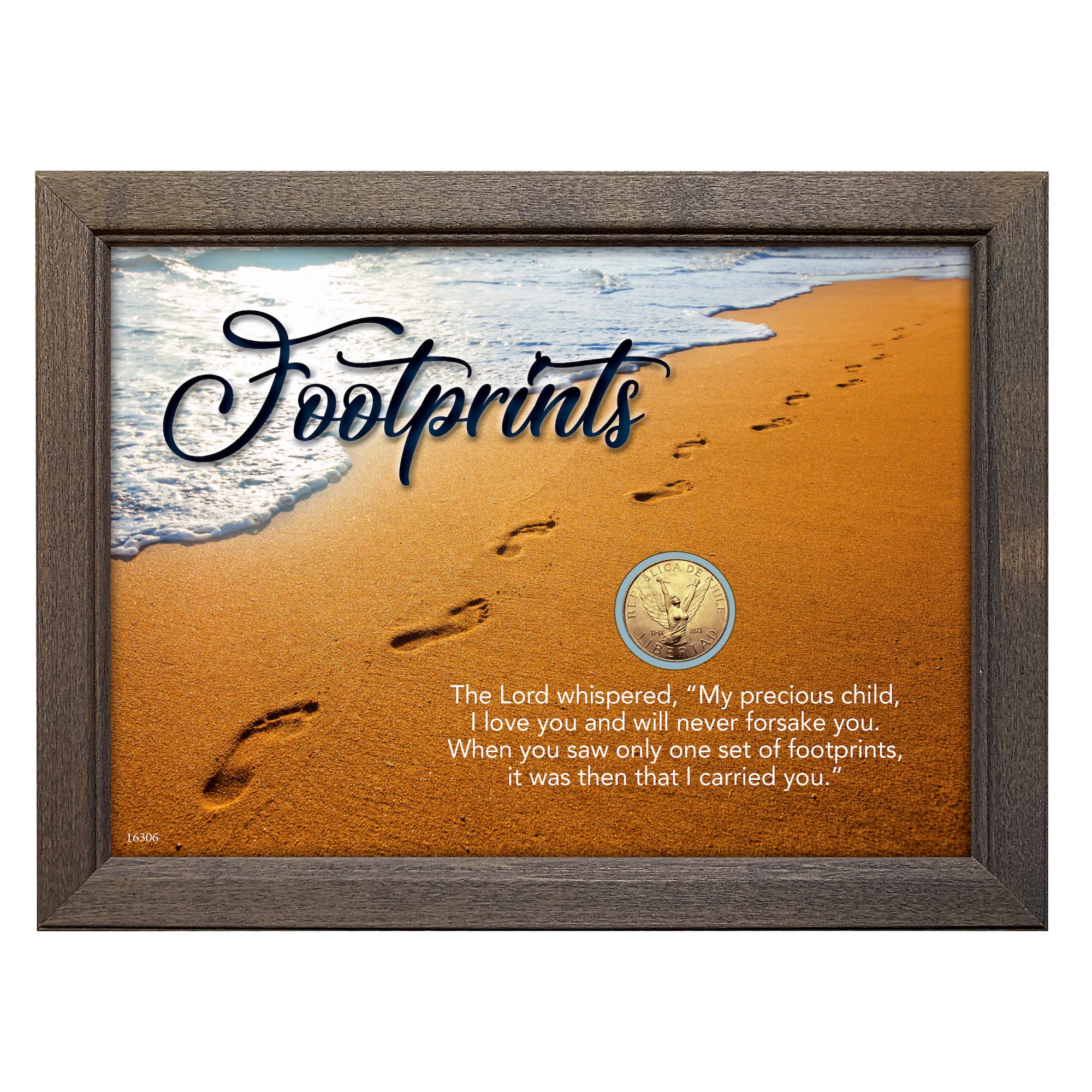 Footprints With Angel Coin in 5" x 7" Frame